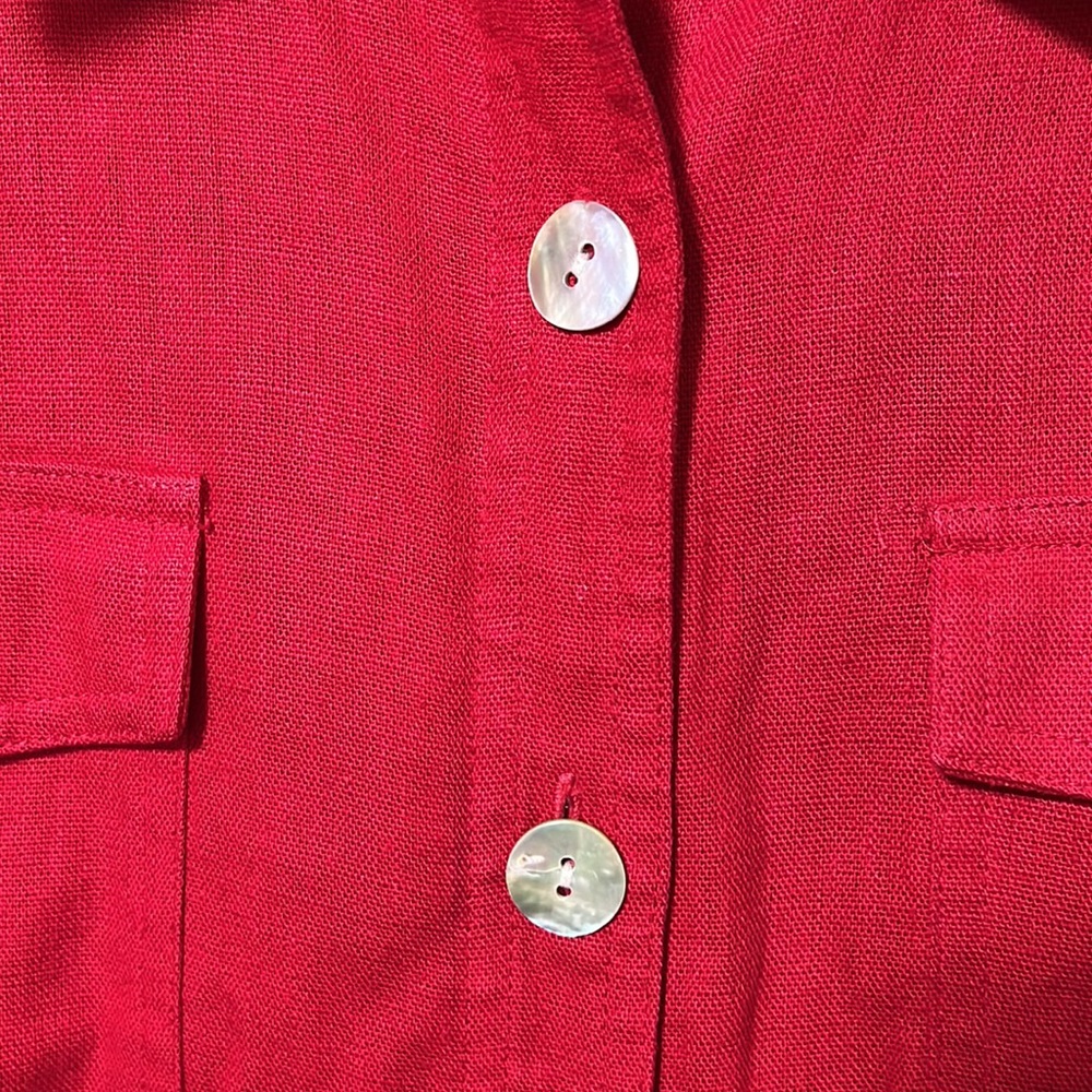 Red Button Down Linen Midi Dress Size 14 EUC - Picture 3 of 5